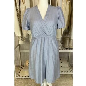 Love & Promises Women's Sz L Blue Striped Metallic Stitching A Line Dress #0243